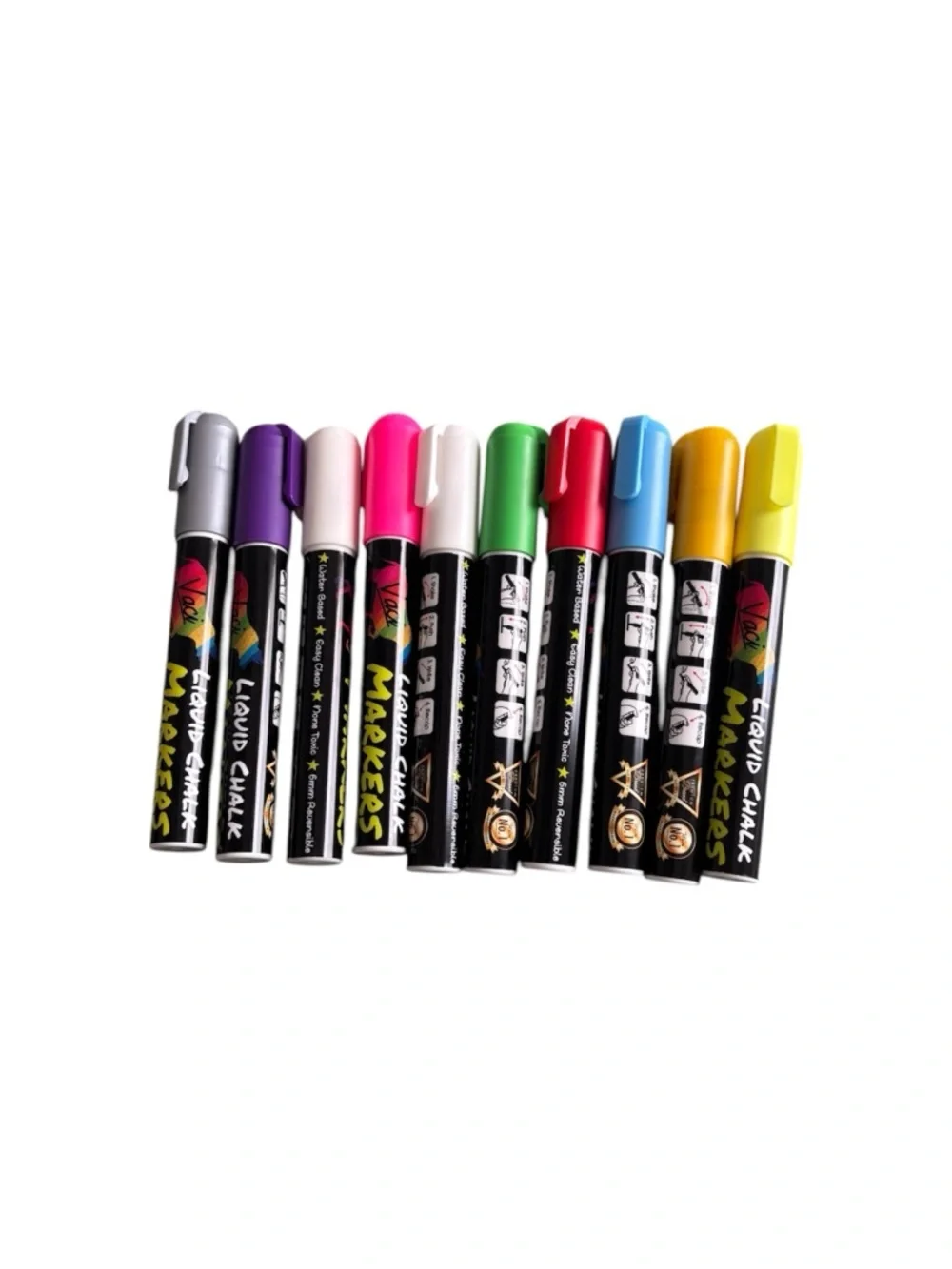 Liquid Chalk Markers Set - Assorted Colors with White, Gold & Silver